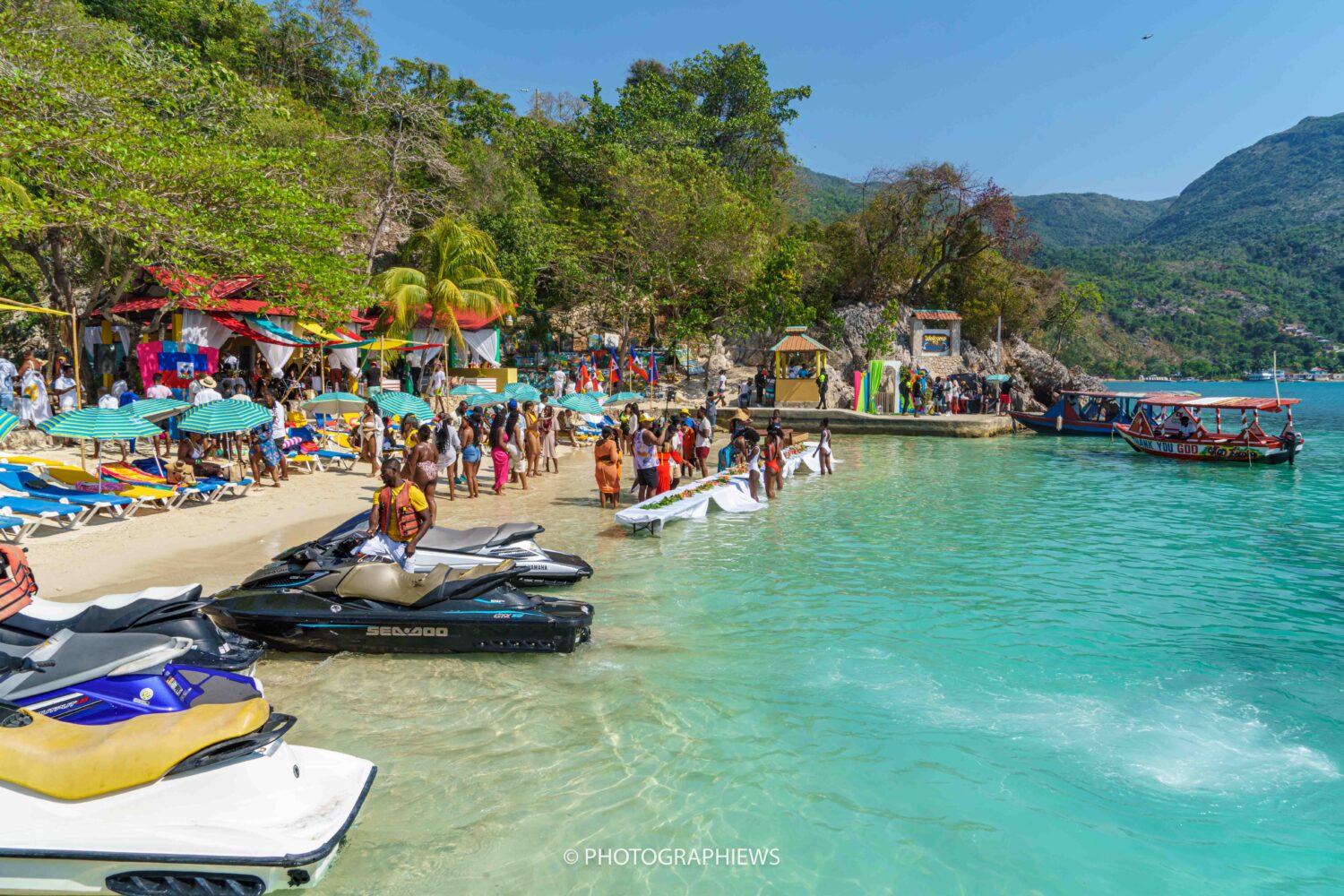 Panoramic view - of the beach - with jet skis - available - from - Safe - Trips - Haiti